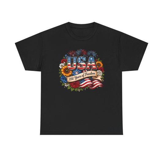 USA 250 Years of Freedom Patriotic Flag & Sunflower Graphic
