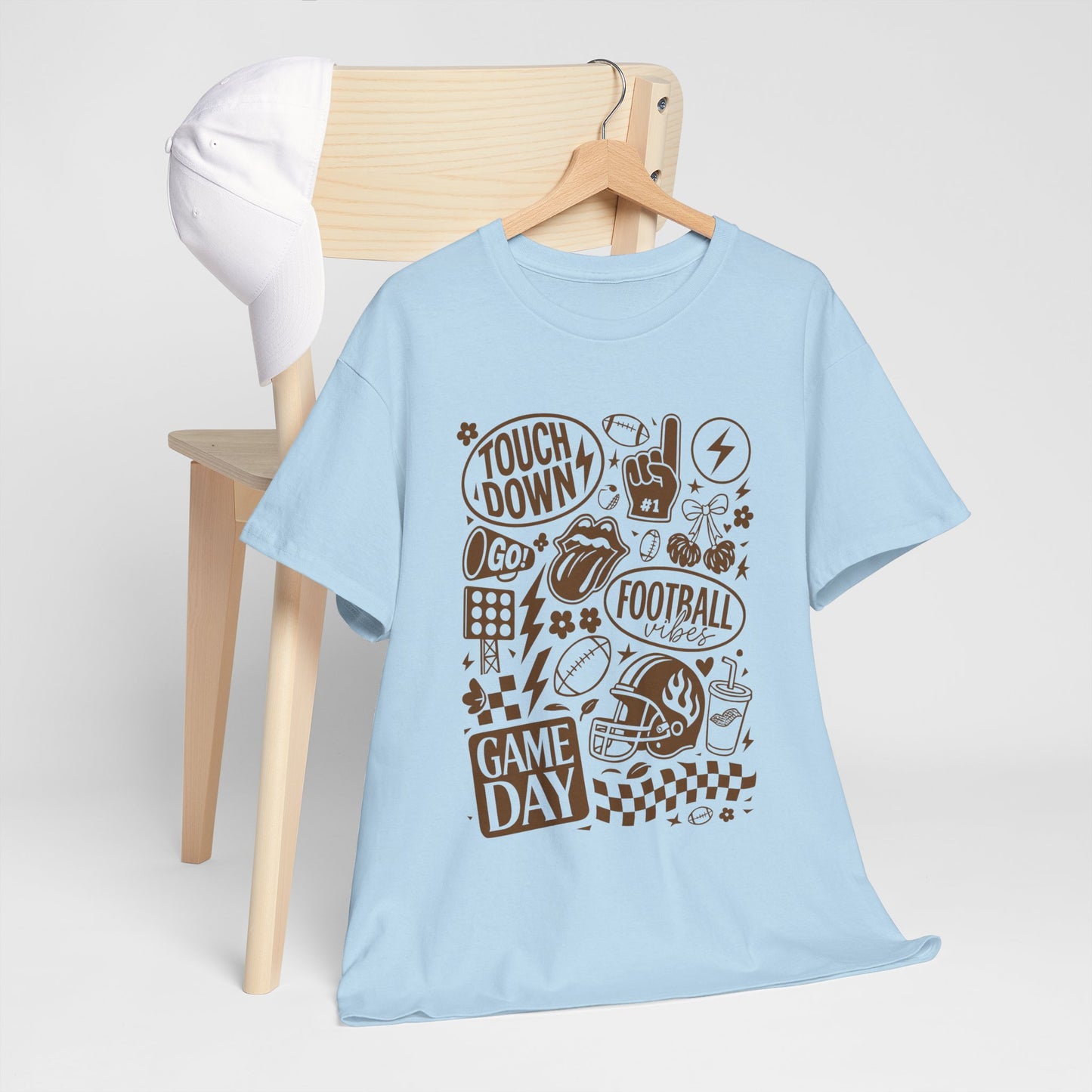 Football Game Day Heavy Cotton Tee with Touchdown Design