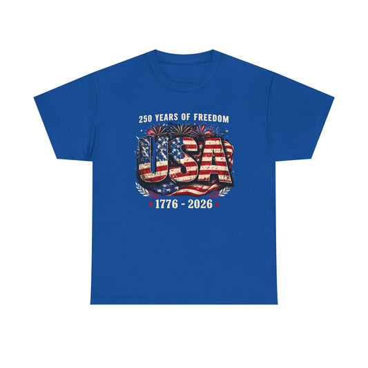 USA 250 Years of Freedom T-Shirt — 1776–2026 Patriotic American Flag Tee