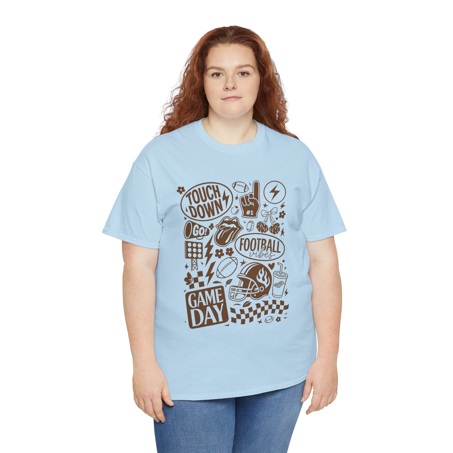 Football Game Day Heavy Cotton Tee with Touchdown Design