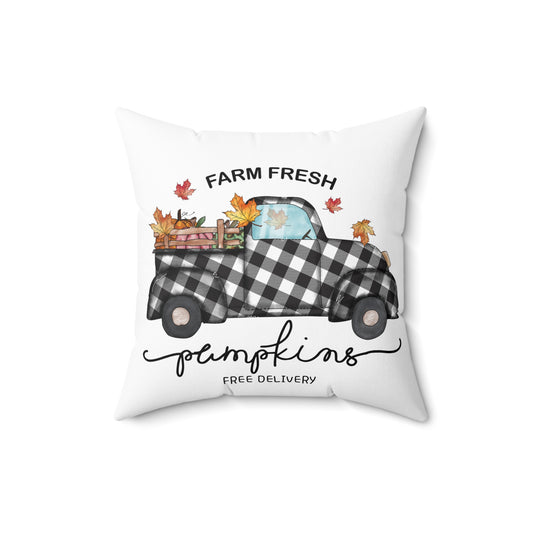 Farm Fresh Pumpkins Buffalo Plaid Truck Pillow