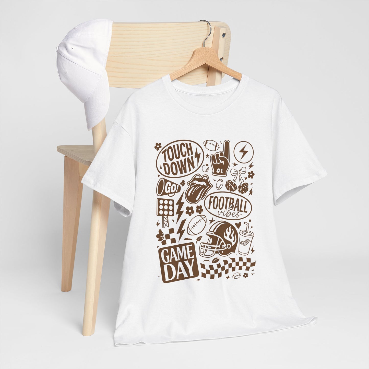Football Game Day Heavy Cotton Tee with Touchdown Design