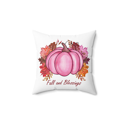 Fall and Blessings Pink Pumpkin Decorative Pillow
