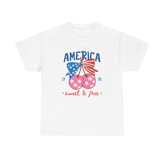 "America Sweet & Free" Patriotic Cherry Tee (1776)