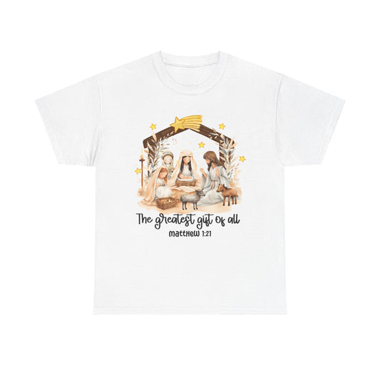 The Greatest Gift of All Heavy Cotton Tee - Christmas Nativity Design