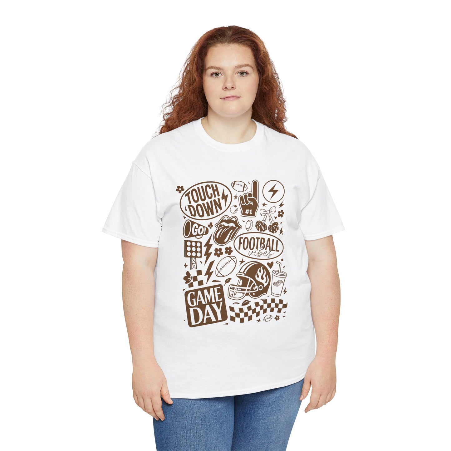 Football Game Day Heavy Cotton Tee with Touchdown Design
