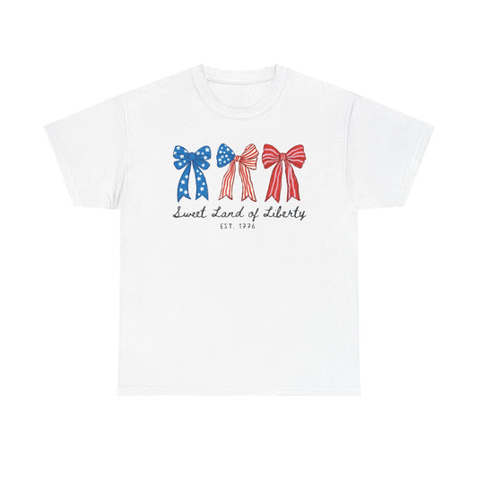 Patriotic Bows Tee — "Sweet Land of Liberty" 4th of July Shirt