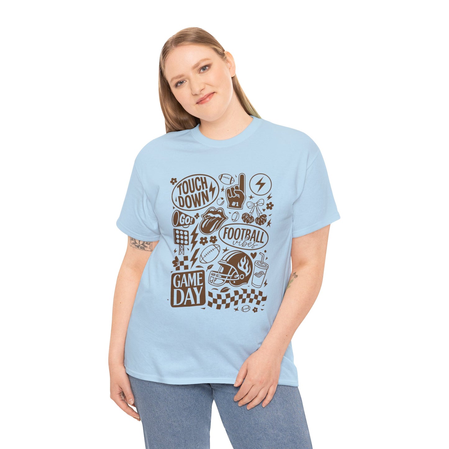 Football Game Day Heavy Cotton Tee with Touchdown Design