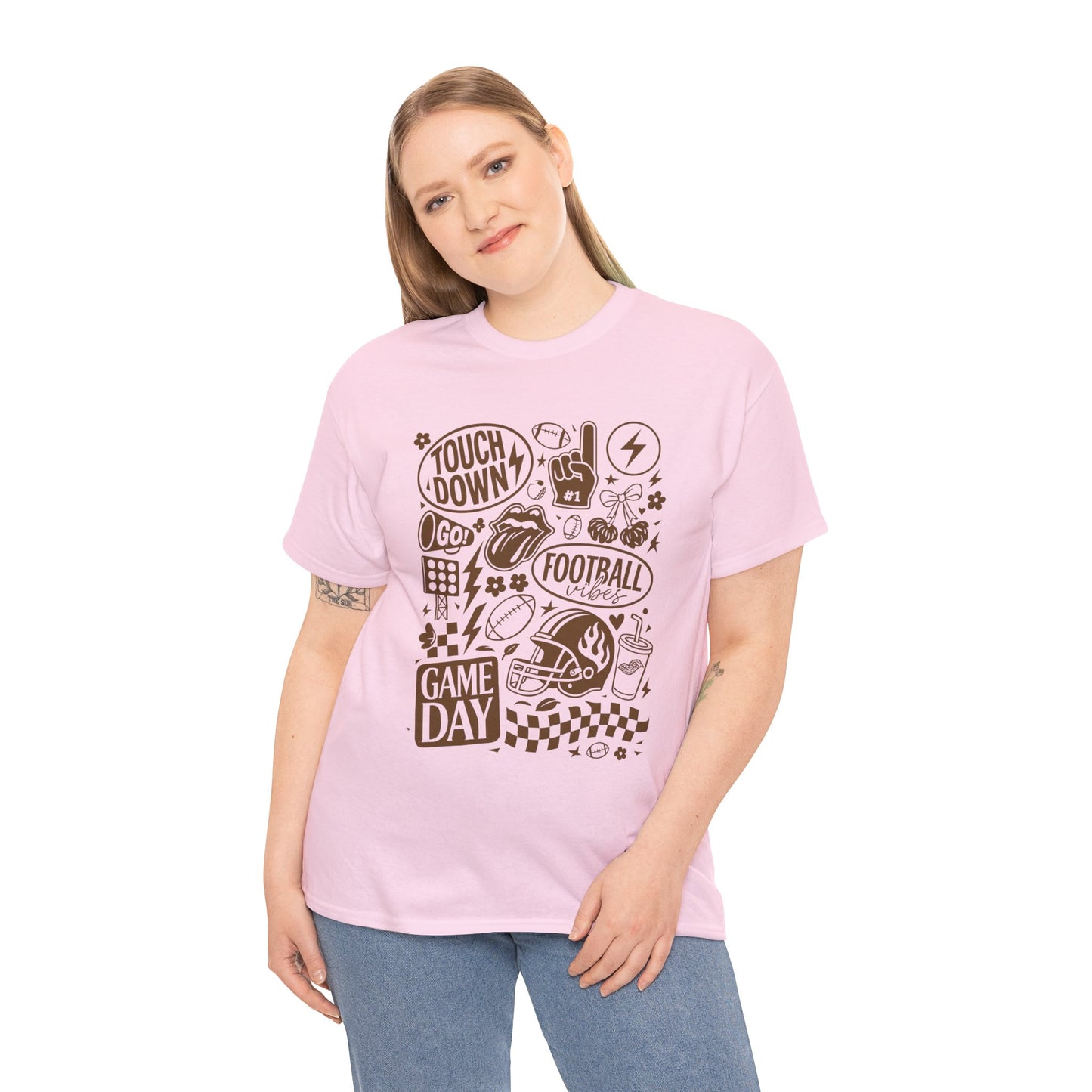 Football Game Day Heavy Cotton Tee with Touchdown Design