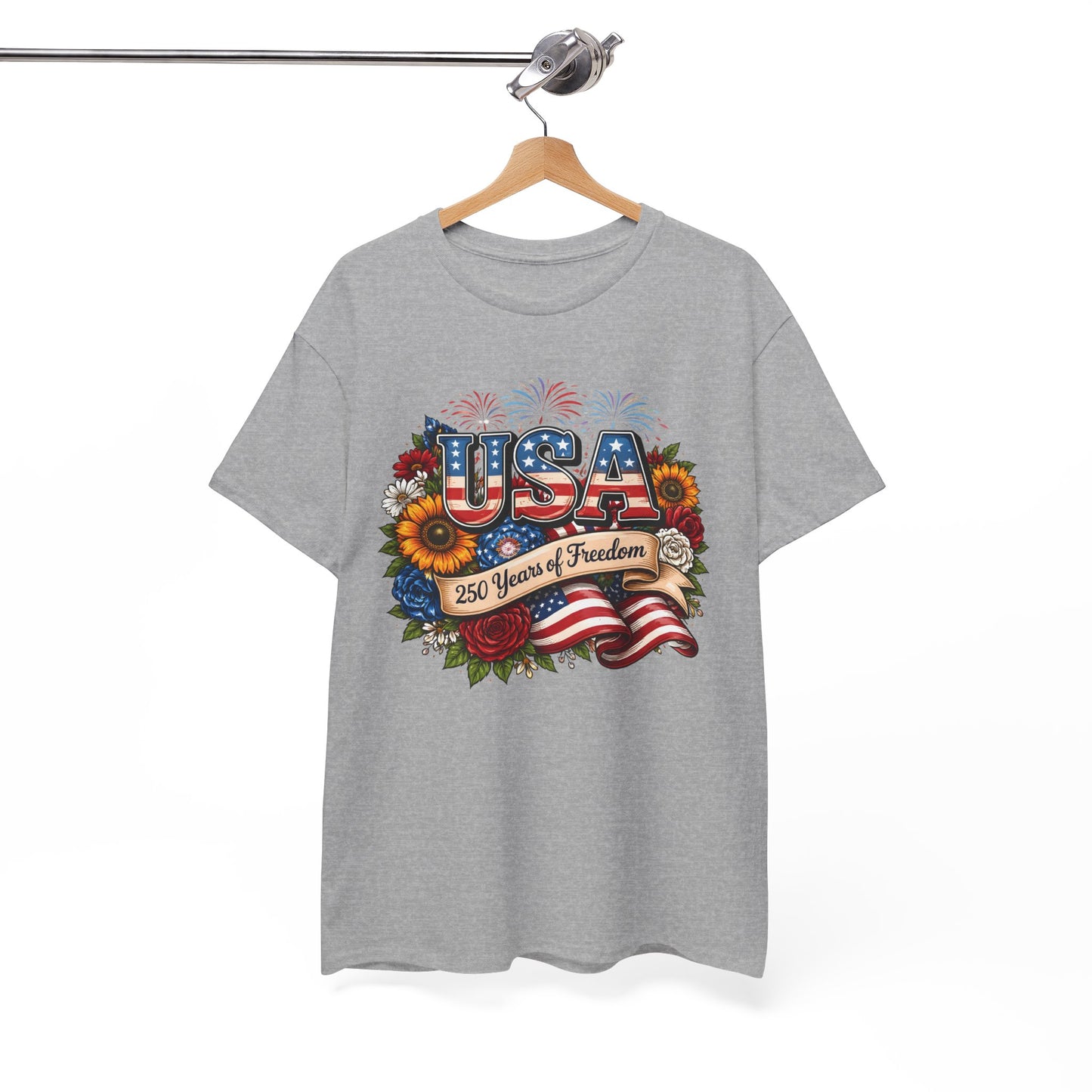 USA 250 Years of Freedom Patriotic Flag & Sunflower Graphic