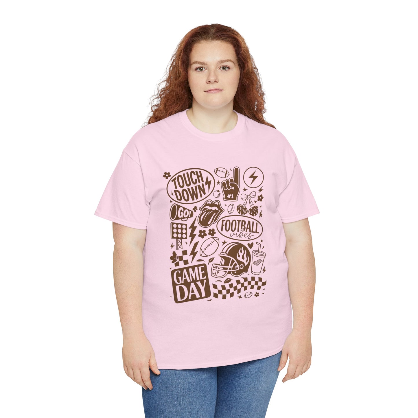 Football Game Day Heavy Cotton Tee with Touchdown Design