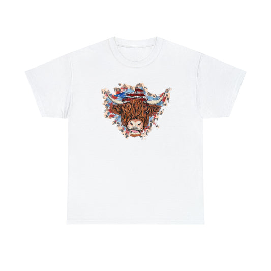USA Highland Cow Patriotic Heavy Cotton Tee