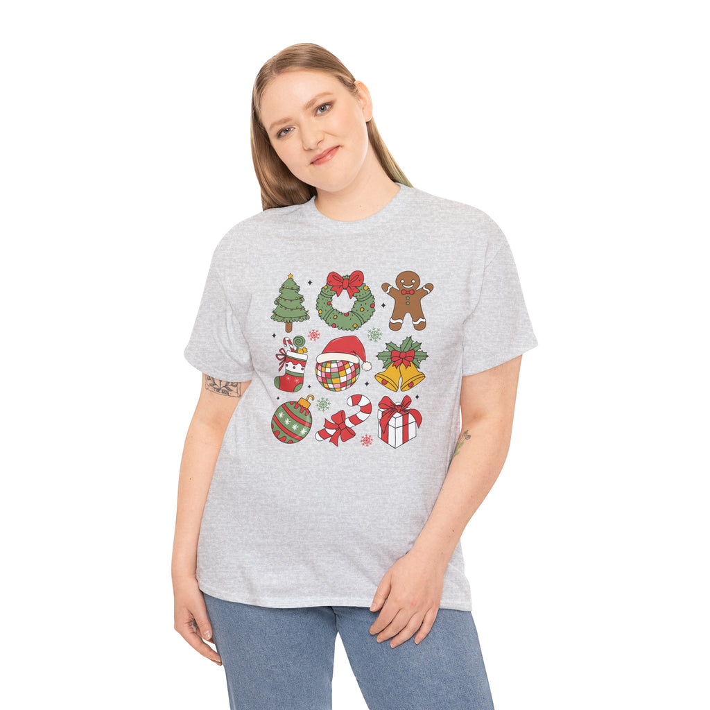 Festive Holiday Heavy Cotton Tee - Christmas Cheer Design