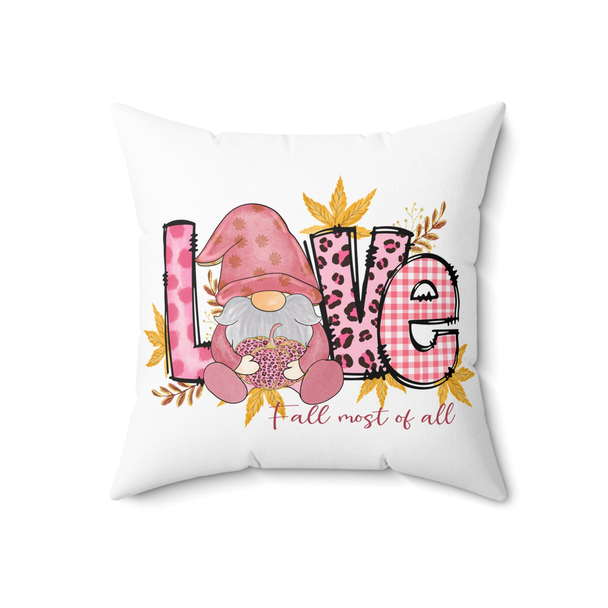 Fall Gnome 'Love' Decorative Pillow - Autumn Accent Throw Cushion