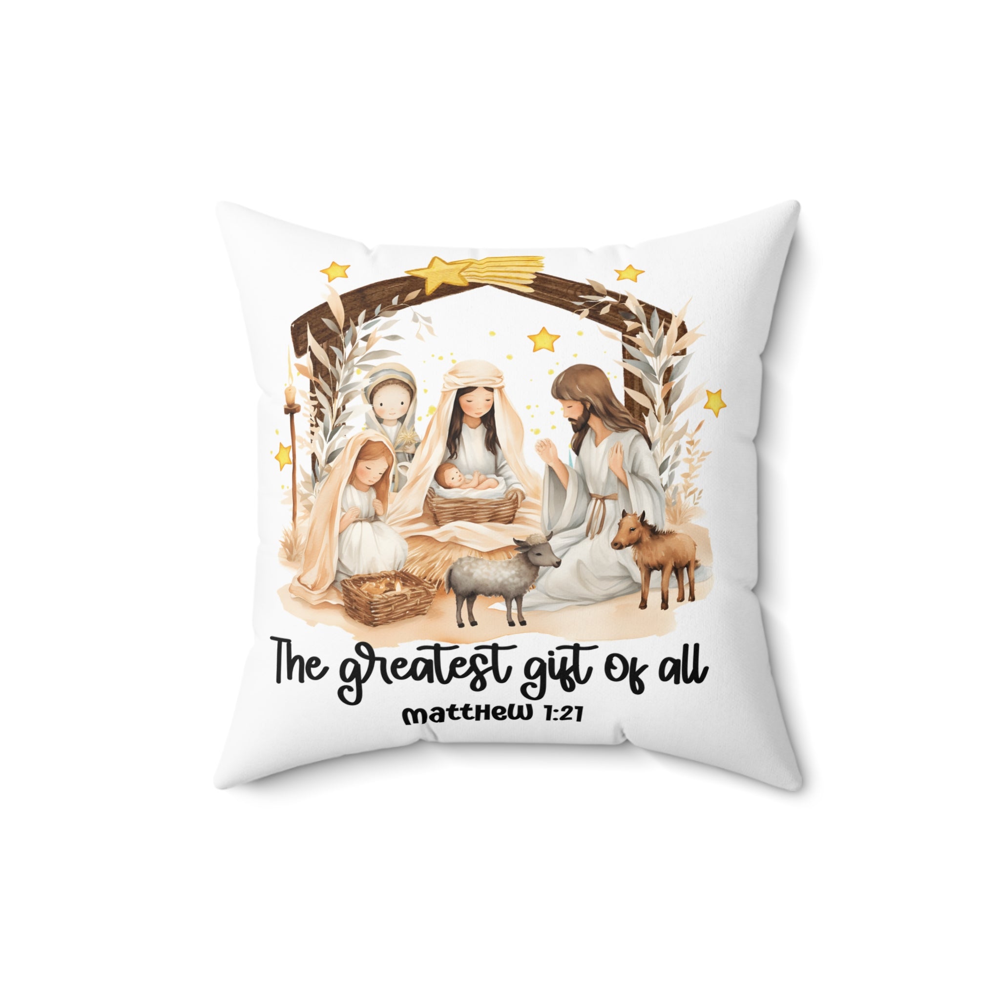 The Greatest Gift of All Nativity Square Pillow | Cozy Christmas Decor