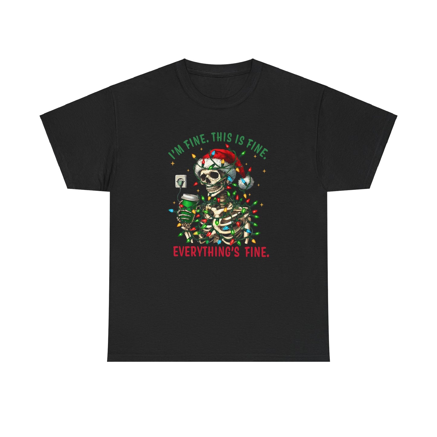 Funny Christmas Skeleton Tee - 'I'm Fine, This is Fine' Holiday T-Shirt