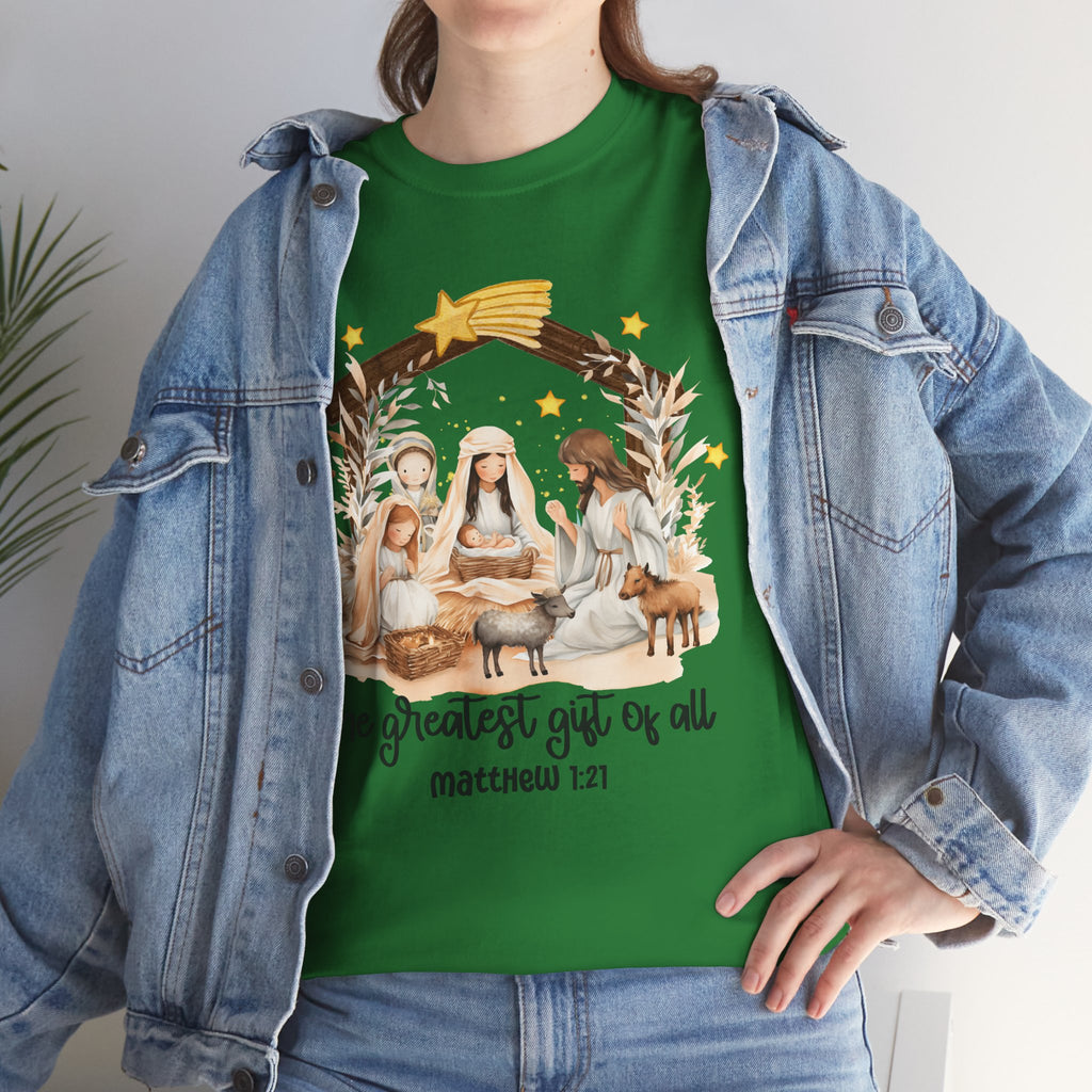 The Greatest Gift of All Heavy Cotton Tee - Christmas Nativity Design