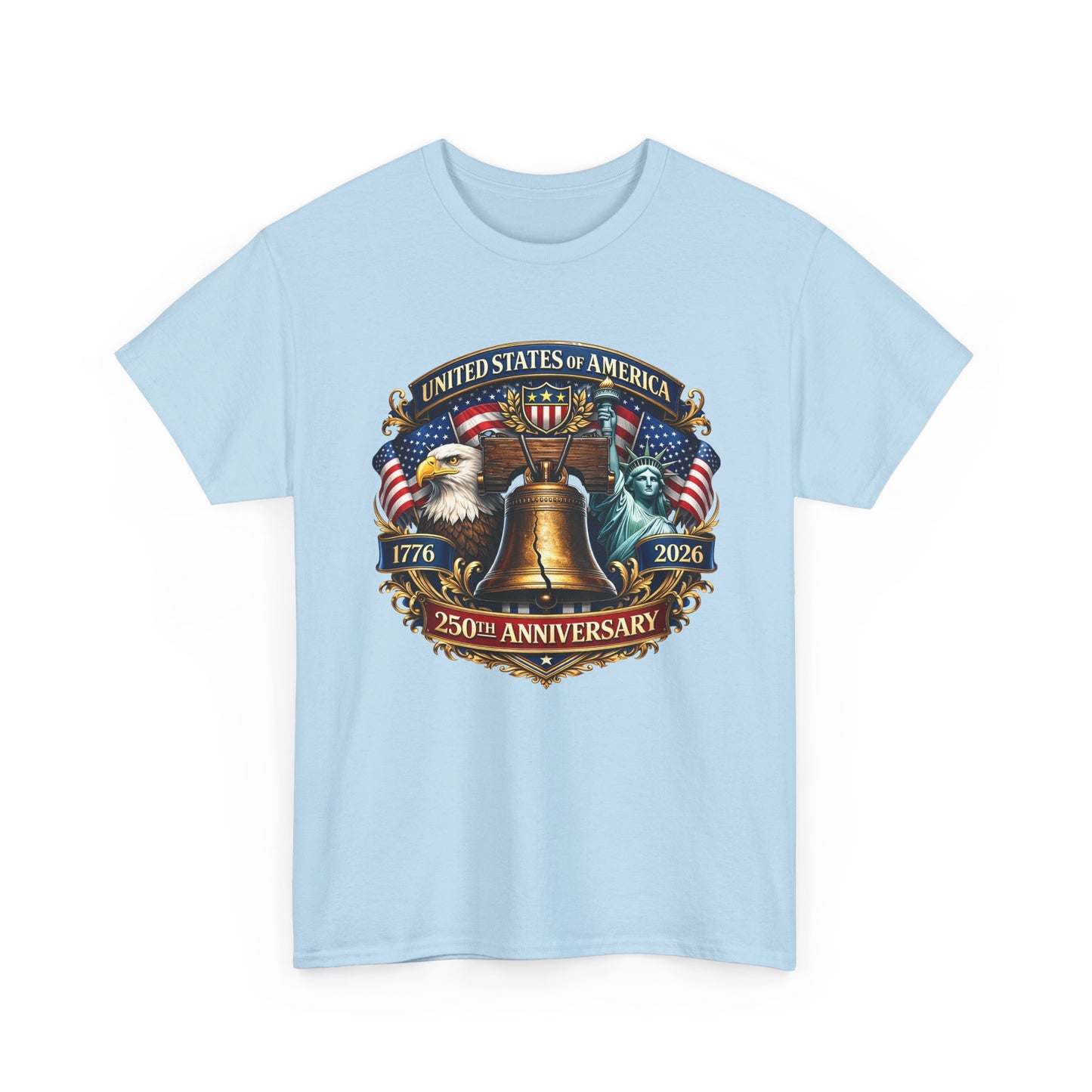 Liberty 250th Anniversary T-Shirt — USA Eagle, Liberty Bell & Statue of Liberty Graphic