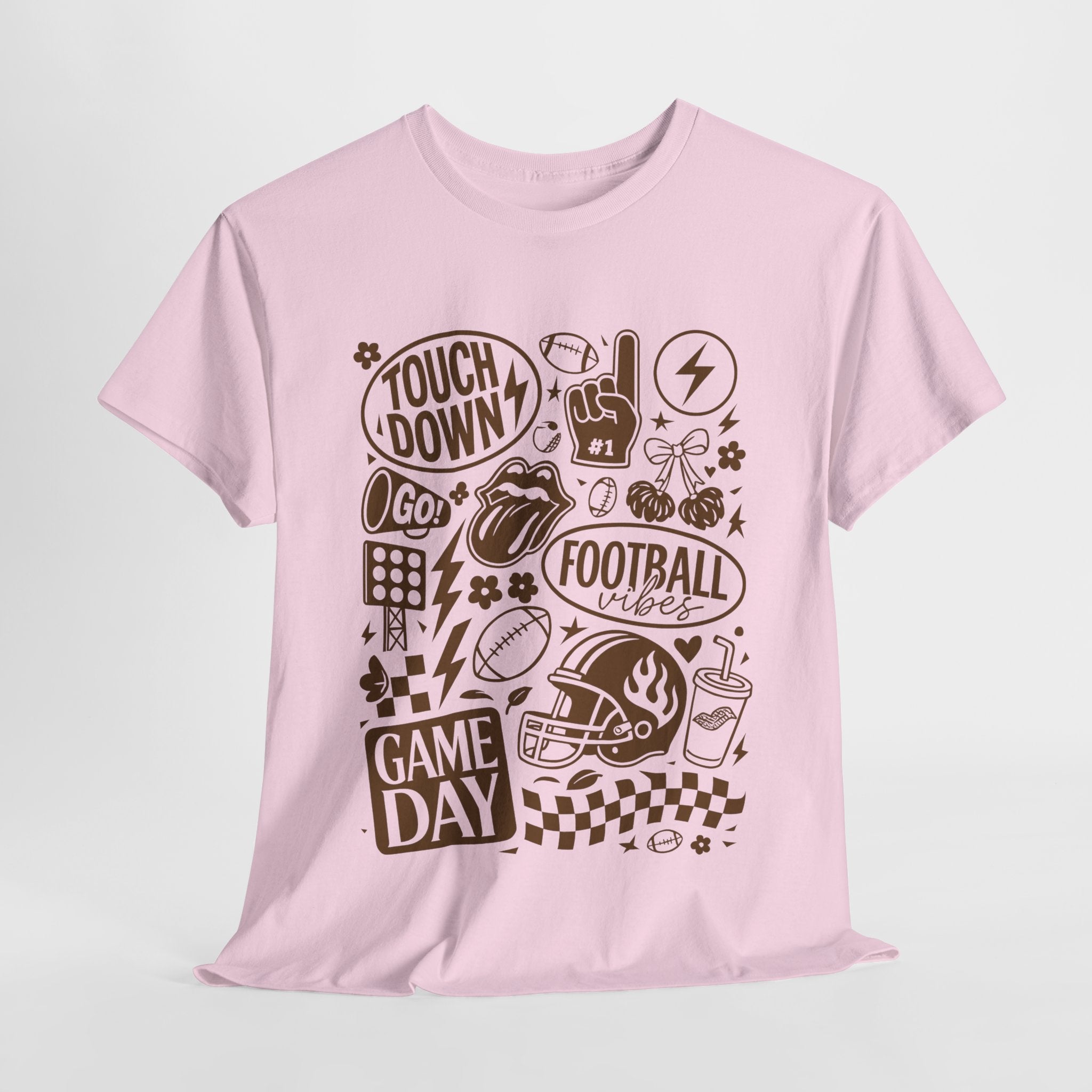 Football Game Day Heavy Cotton Tee with Touchdown Design