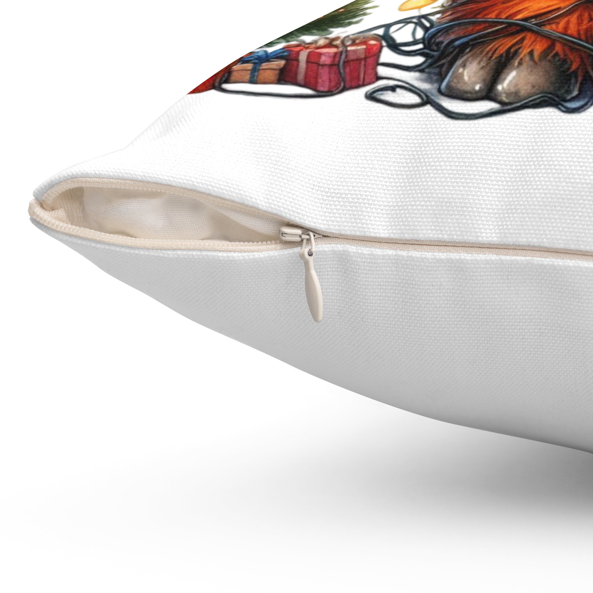 Festive Highland Cow Pillow - Holiday Decor with Christmas Lights