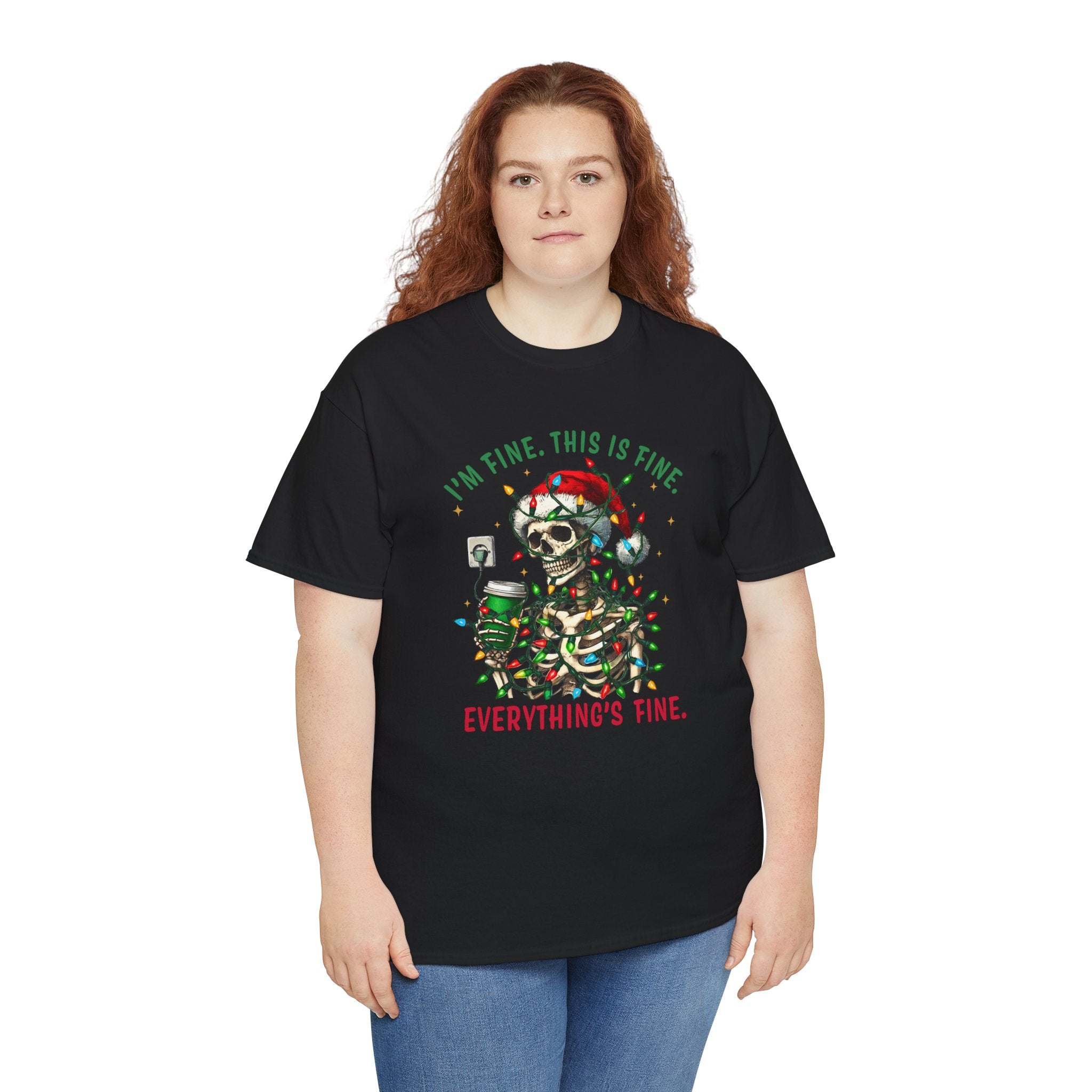 Funny Christmas Skeleton Tee - 'I'm Fine, This is Fine' Holiday T-Shirt