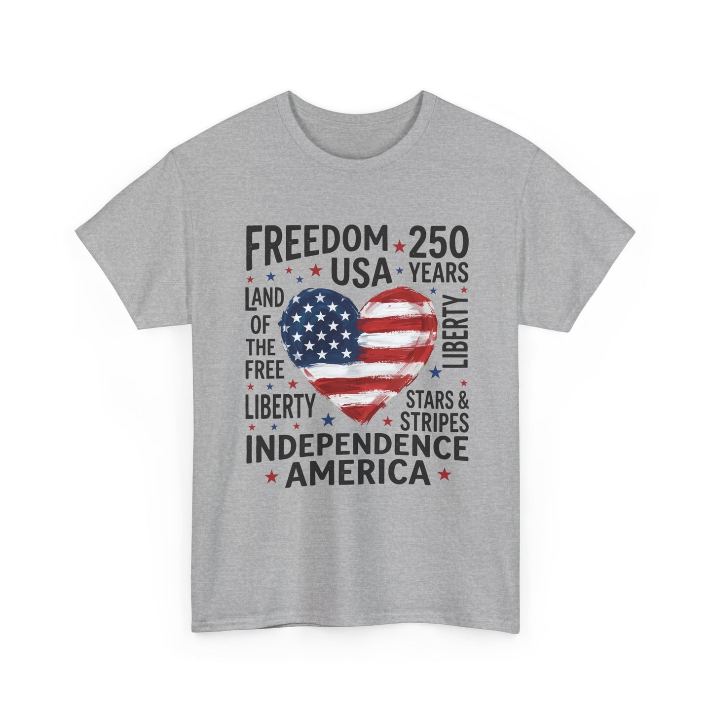 Independence America T-Shirt – Freedom 250 USA Heart Flag Design