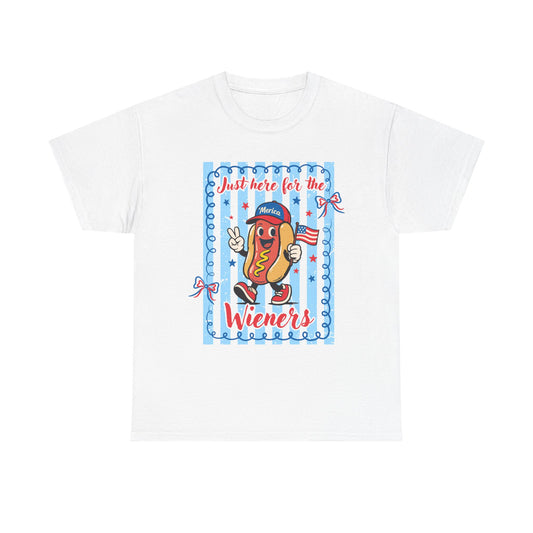 "Just Here for the Wieners" Patriotic Novelty T-Shirt