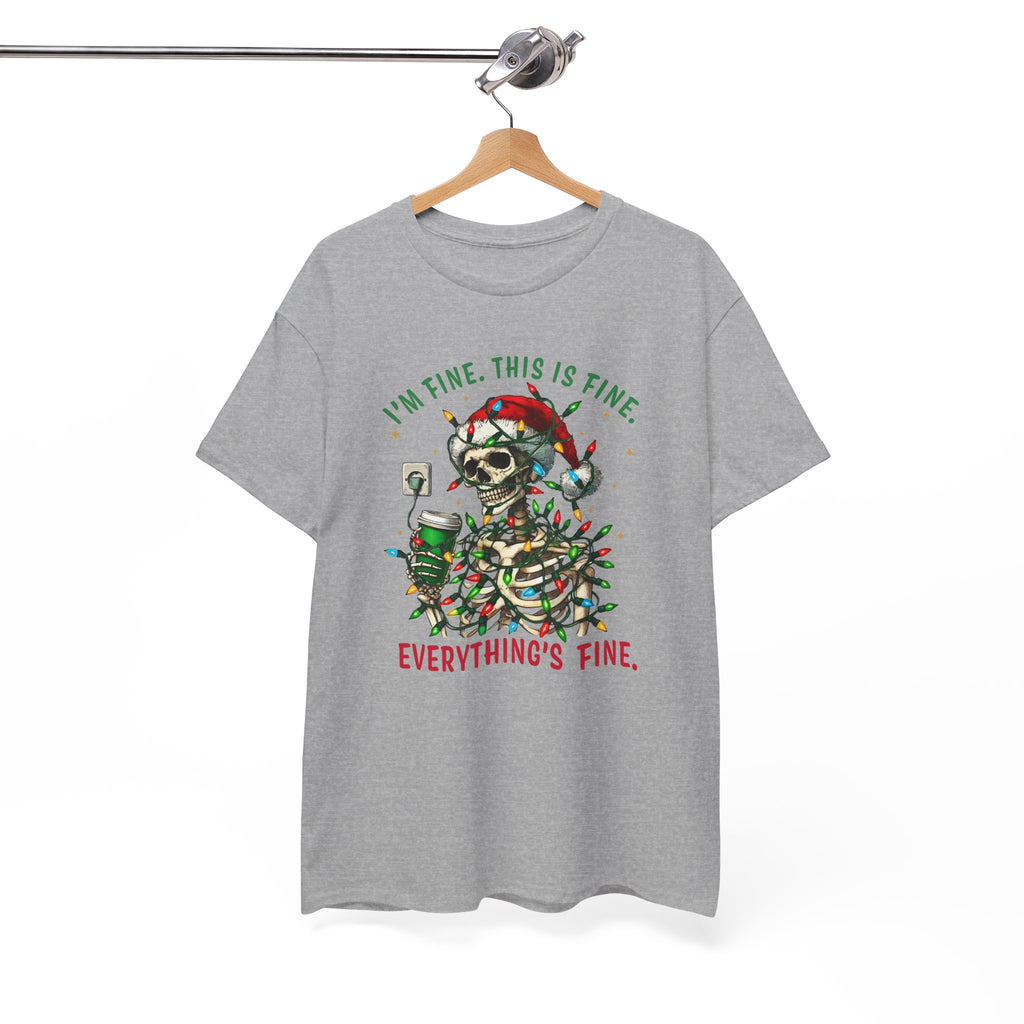 Funny Christmas Skeleton Tee - 'I'm Fine, This is Fine' Holiday T-Shirt