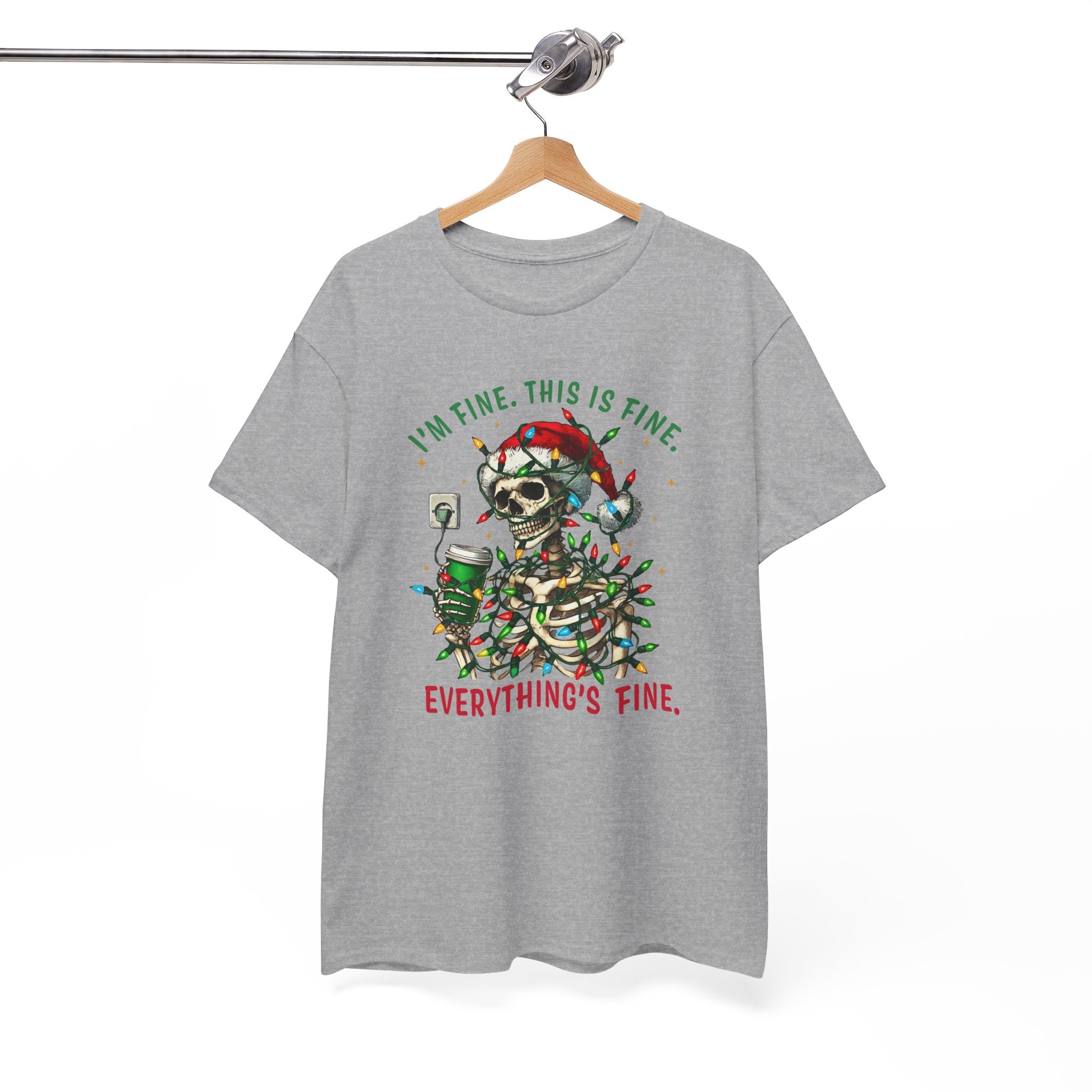 Funny Christmas Skeleton Tee - 'I'm Fine, This is Fine' Holiday T-Shirt