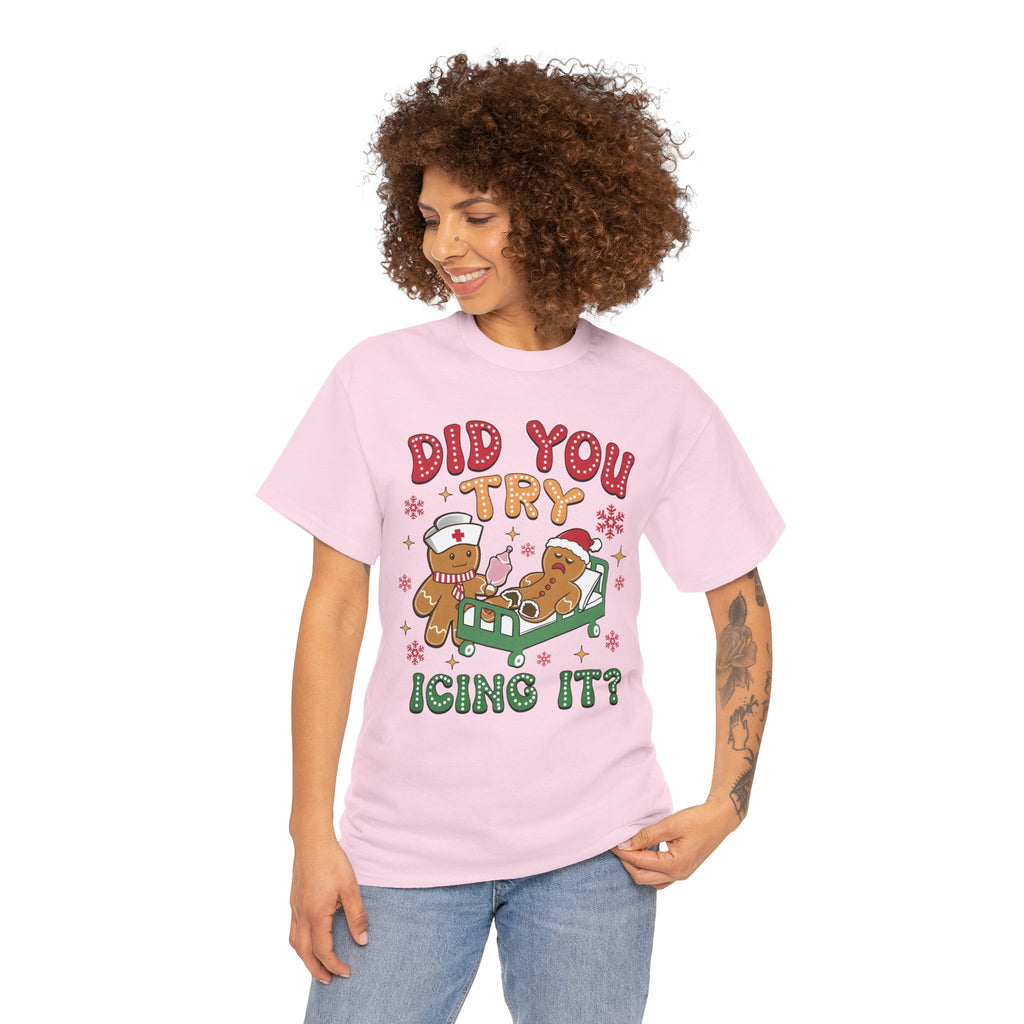 Playful Holiday Heavy Cotton Tee - 'Did You Try Icing It?'