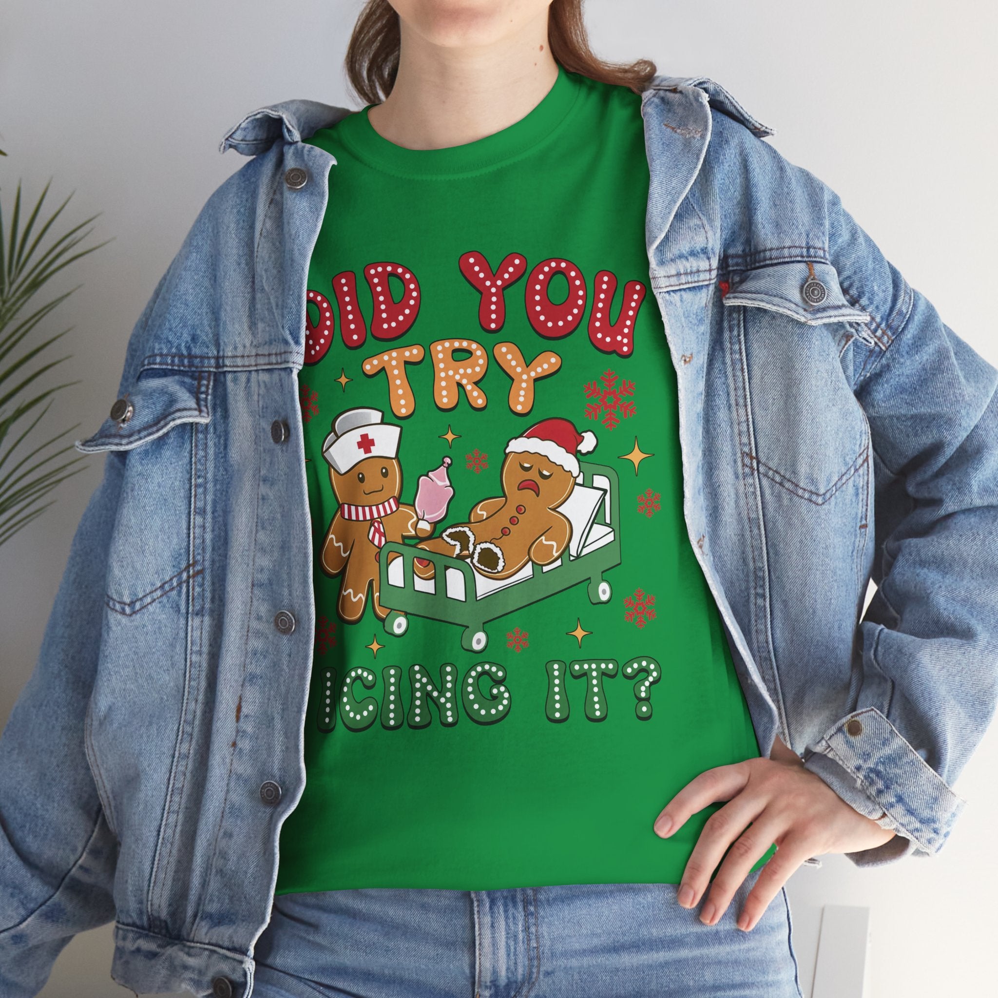 Playful Holiday Heavy Cotton Tee - 'Did You Try Icing It?'