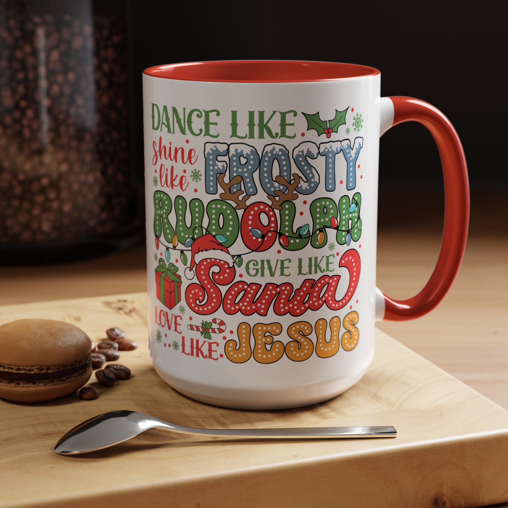 Festive Accent Coffee Mug - Holiday Cheer with Santa & Friends Design