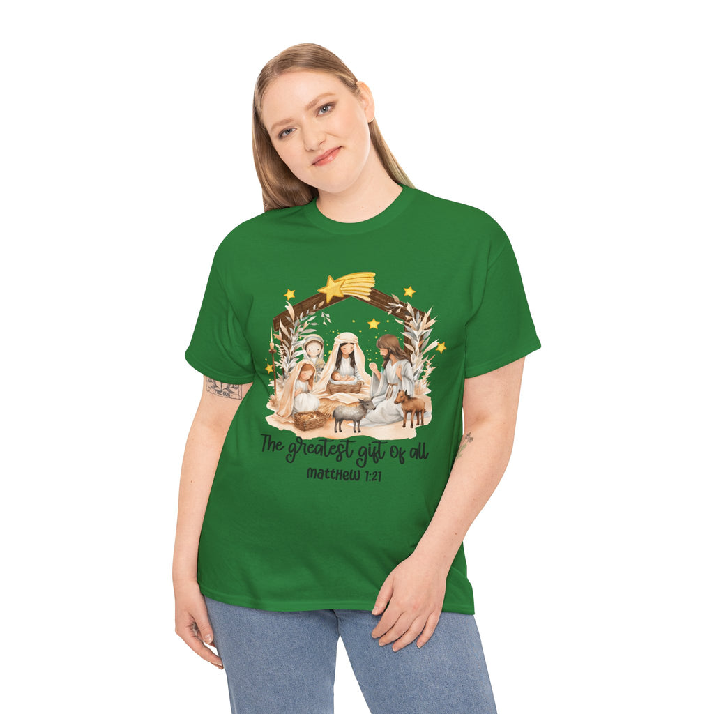 The Greatest Gift of All Heavy Cotton Tee - Christmas Nativity Design