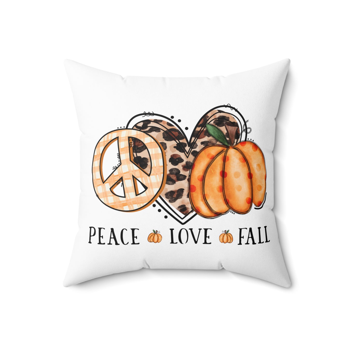 Peace Love Fall Pumpkin Leopard Accent Pillow — Autumn Decorative Throw Pillow