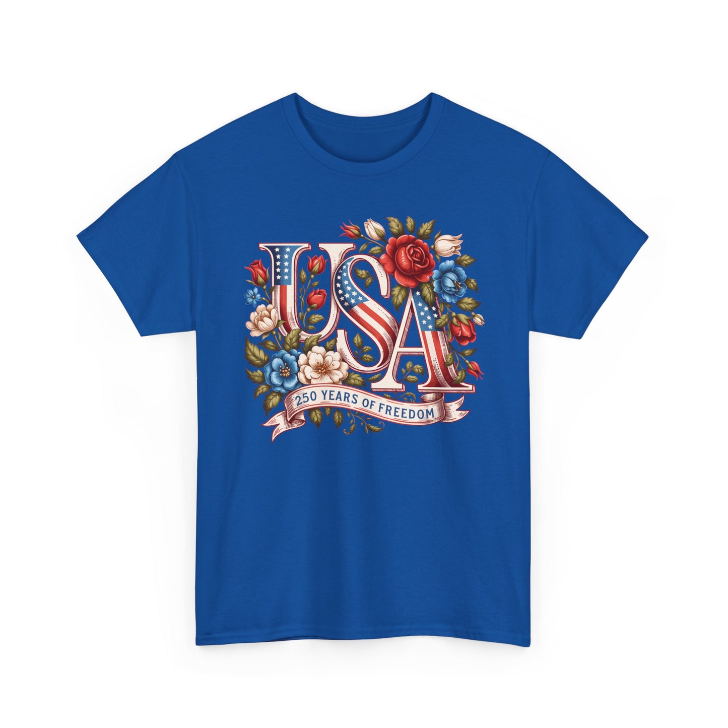 USA Floral Patriotic T-Shirt – "250 Years of Freedom" Vintage Americana Tee