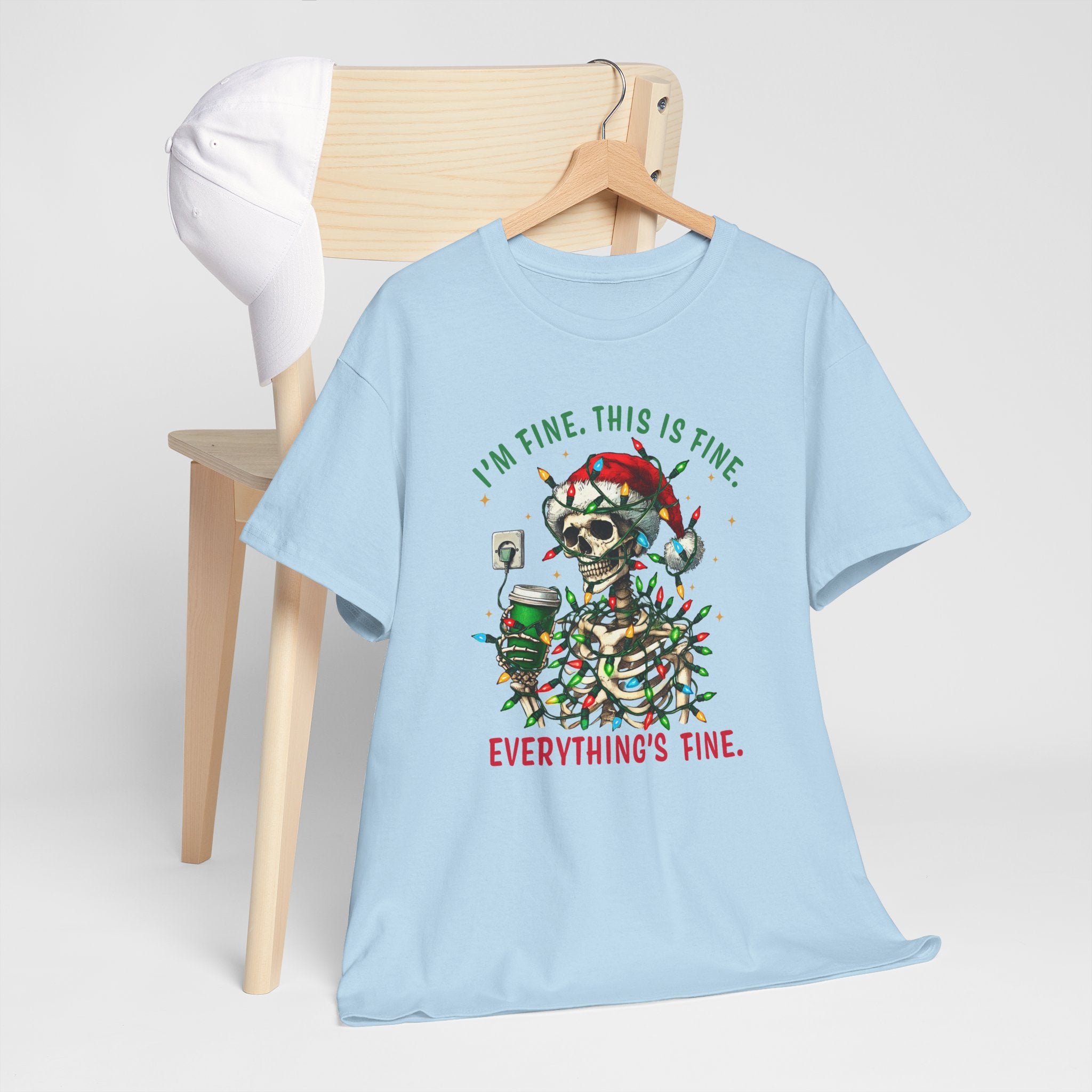 Funny Christmas Skeleton Tee - 'I'm Fine, This is Fine' Holiday T-Shirt