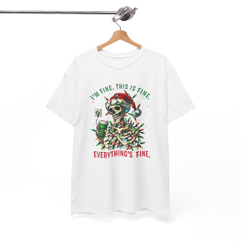 Funny Christmas Skeleton Tee - 'I'm Fine, This is Fine' Holiday T-Shirt