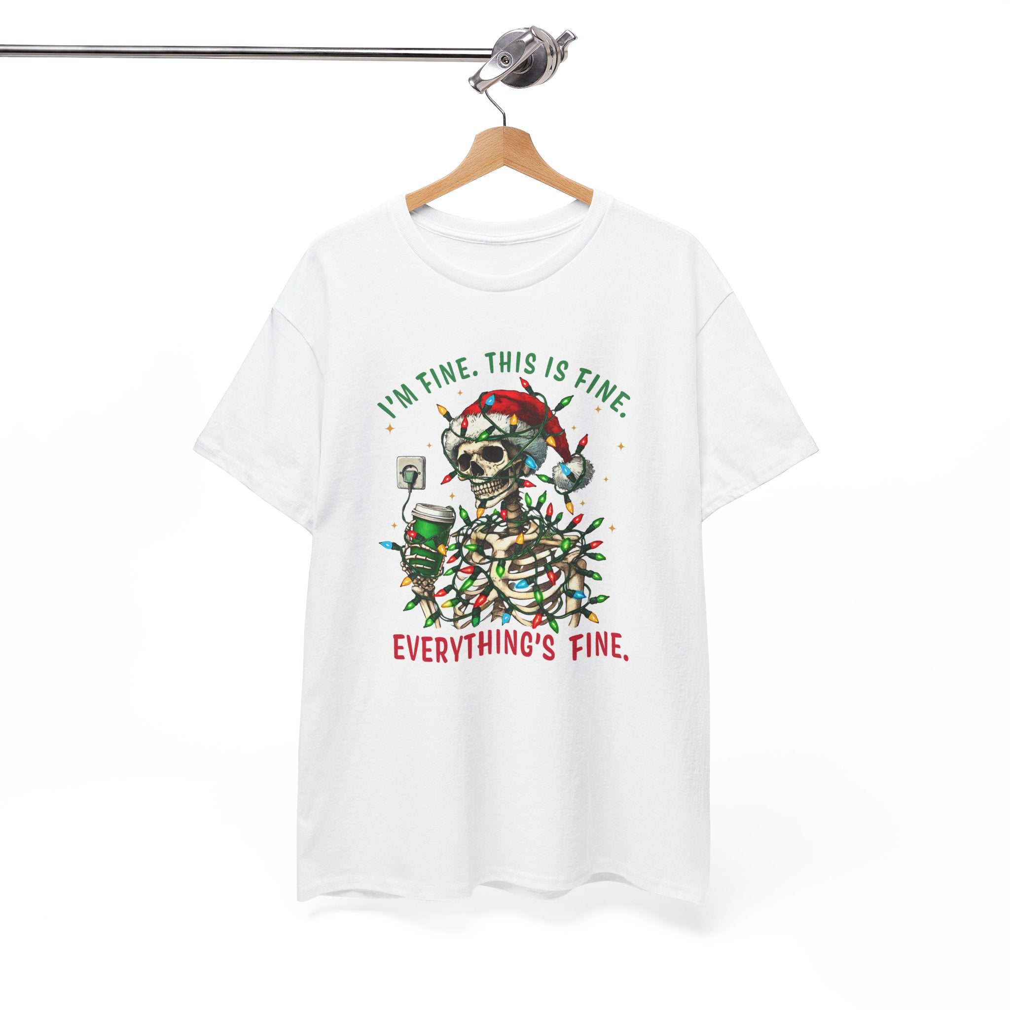 Funny Christmas Skeleton Tee - 'I'm Fine, This is Fine' Holiday T-Shirt