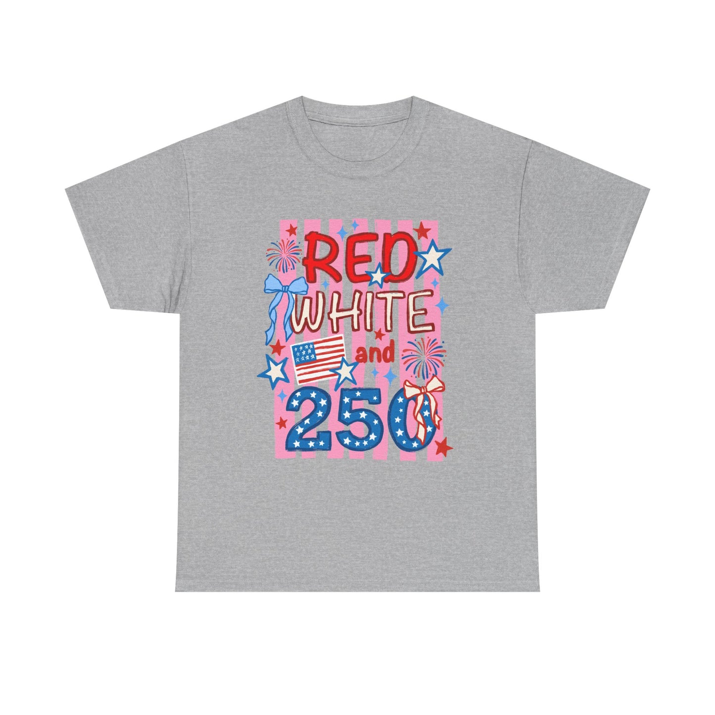 Patriotic "Red White and 250" Tee — 4th of July Fireworks Shirt