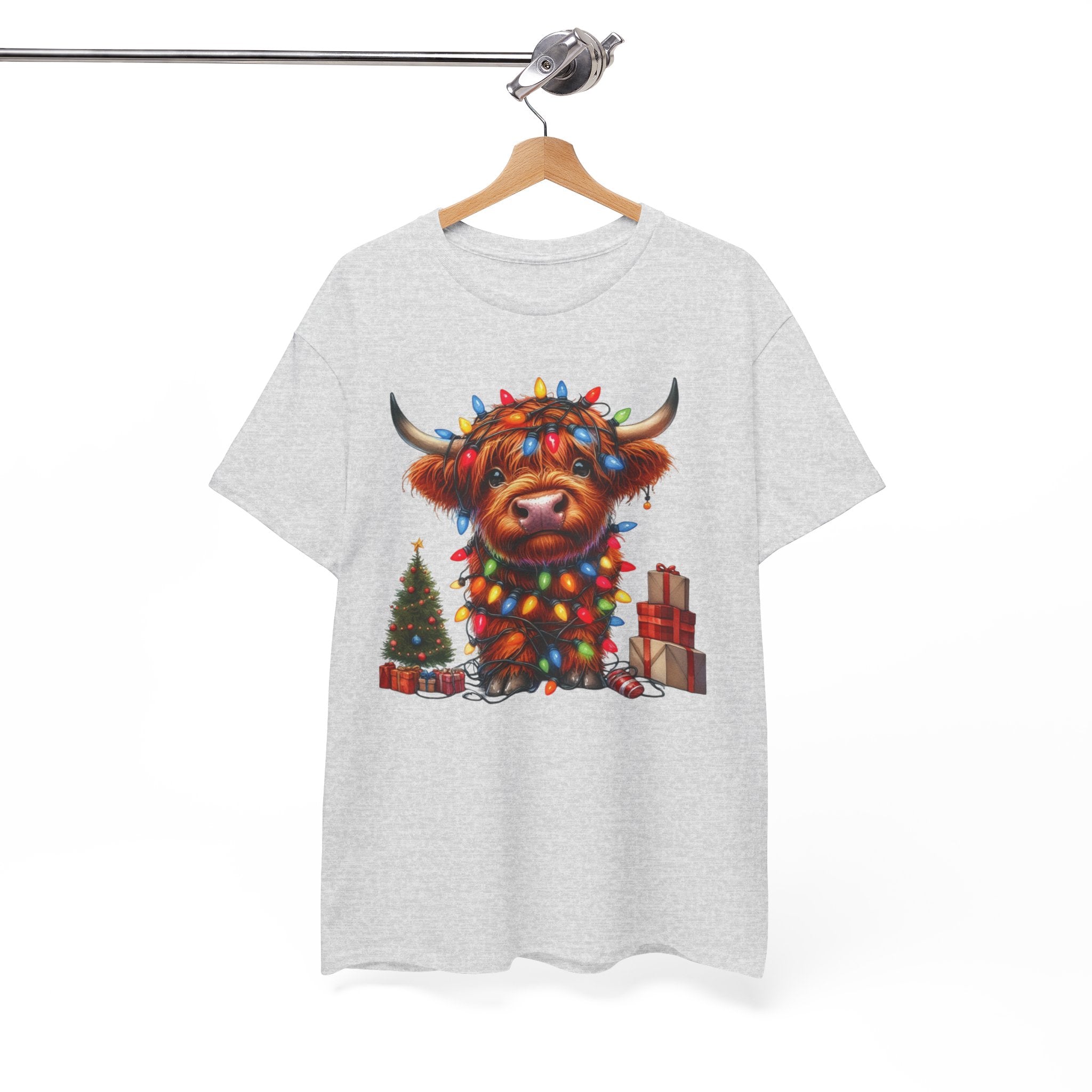 Festive Highland Cow Heavy Cotton Tee - Holiday Cheer