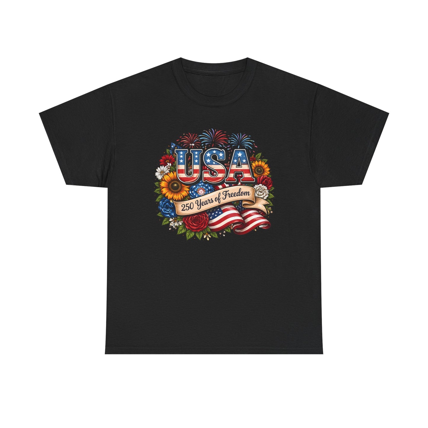 USA 250 Years of Freedom Patriotic Flag & Sunflower Graphic