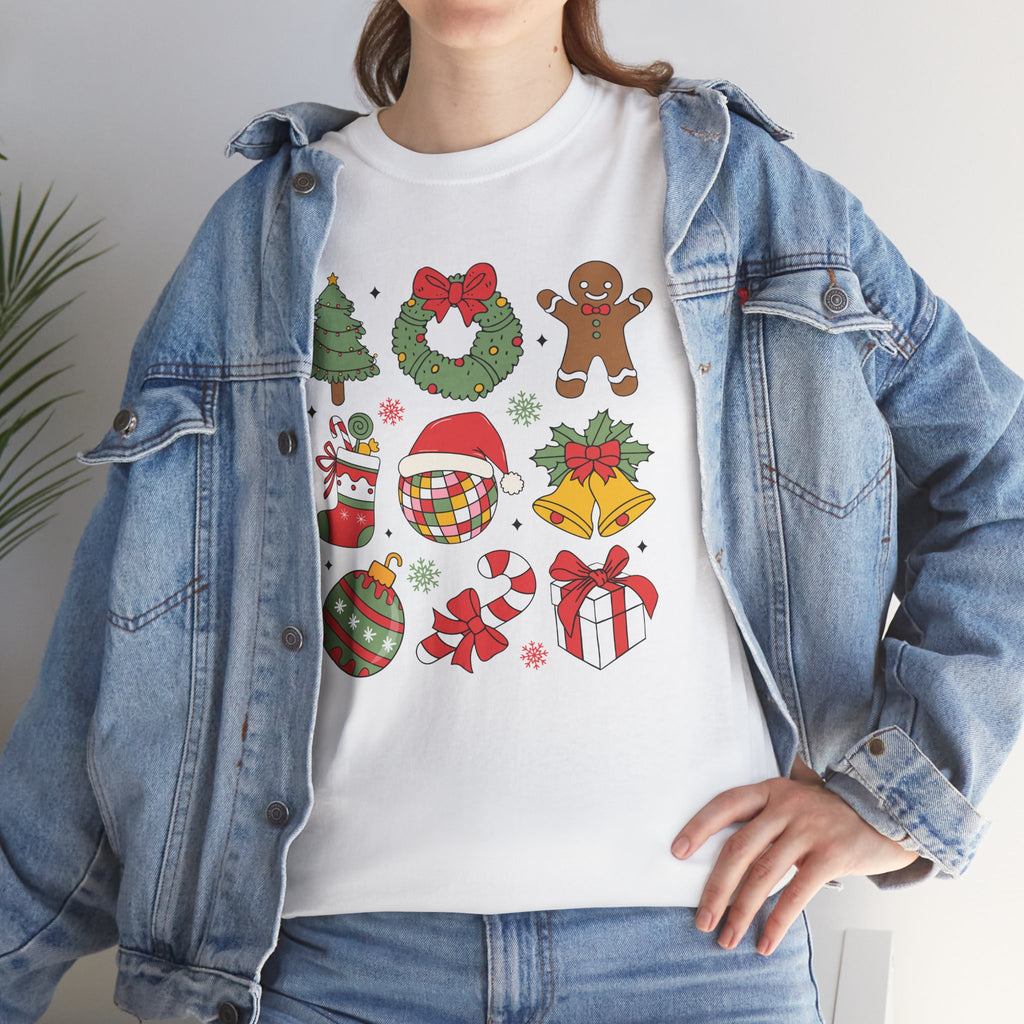 Festive Holiday Heavy Cotton Tee - Christmas Cheer Design