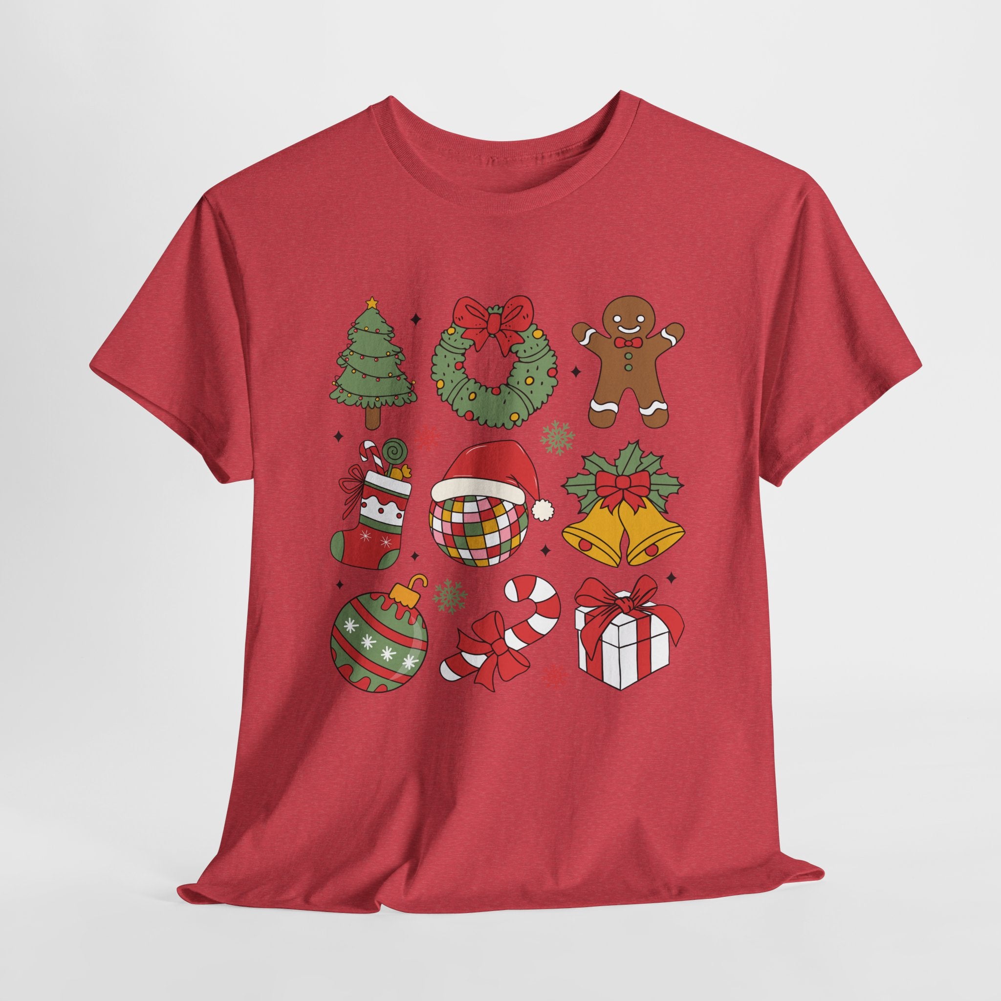 Festive Holiday Heavy Cotton Tee - Christmas Cheer Design