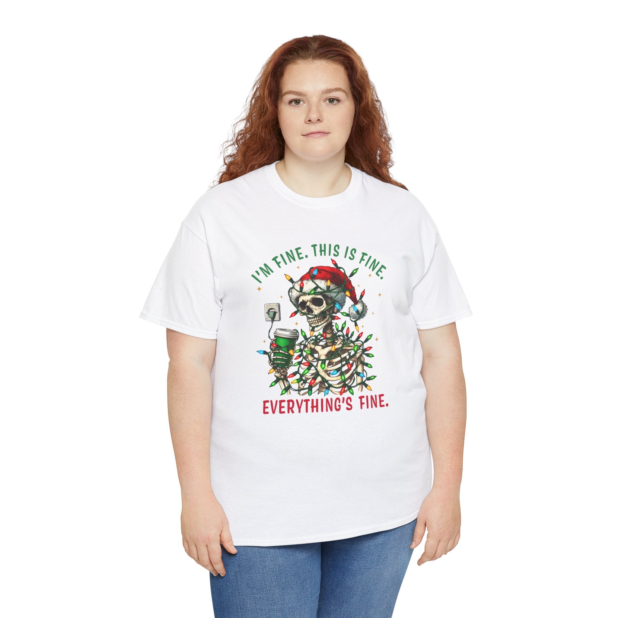 Funny Christmas Skeleton Tee - 'I'm Fine, This is Fine' Holiday T-Shirt
