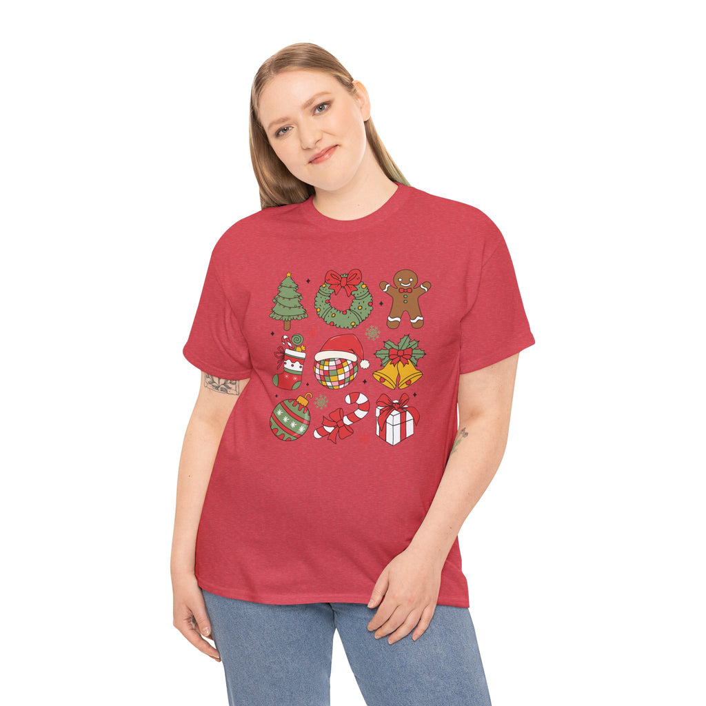 Festive Holiday Heavy Cotton Tee - Christmas Cheer Design