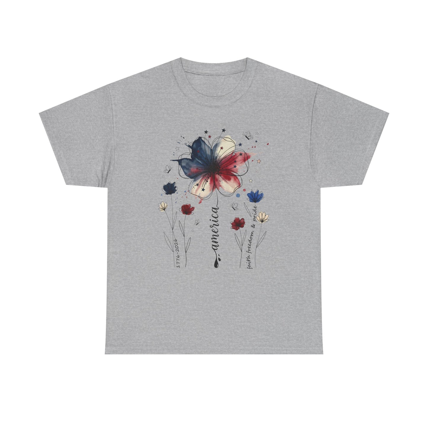 Patriotic Watercolor Butterfly T‑Shirt — America Floral Tee