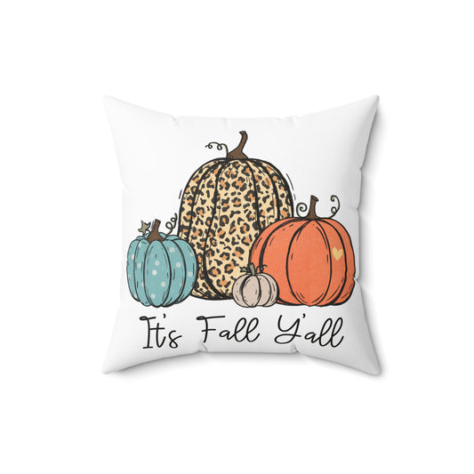 Fall Pumpkin Pillow — "It's Fall Y'all" Decorative Square Throw Pillow