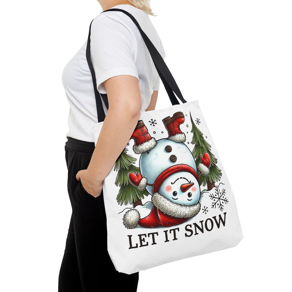 Festive Snowman Tote Bag - "Let It Snow" Christmas Shopping Bag