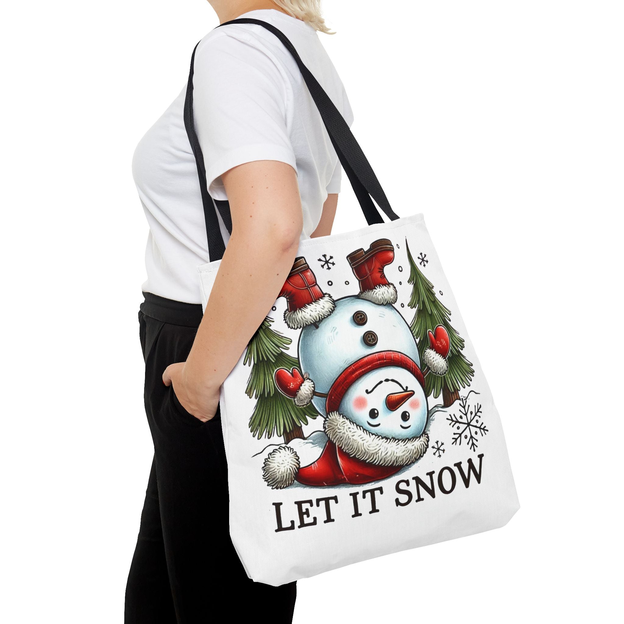 Festive Snowman Tote Bag - "Let It Snow" Christmas Shopping Bag