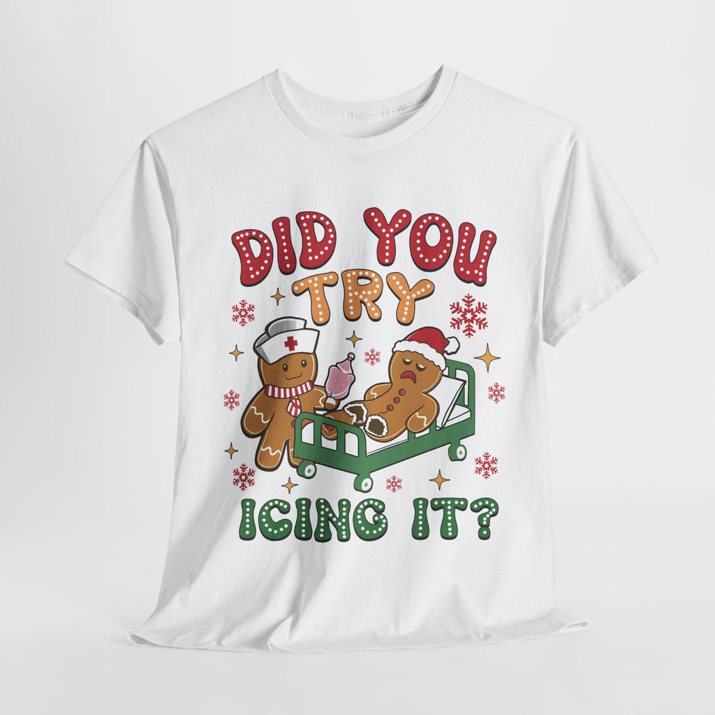 Playful Holiday Heavy Cotton Tee - 'Did You Try Icing It?'